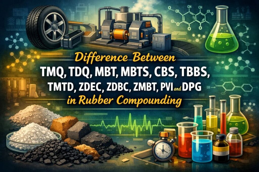 Difference Between TMQ, TDQ, MBT, MBTS, CBS, TBBS, TMTD, ZDEC, ZDBC, ZMBT, PVI and DPG in Rubber Compounding